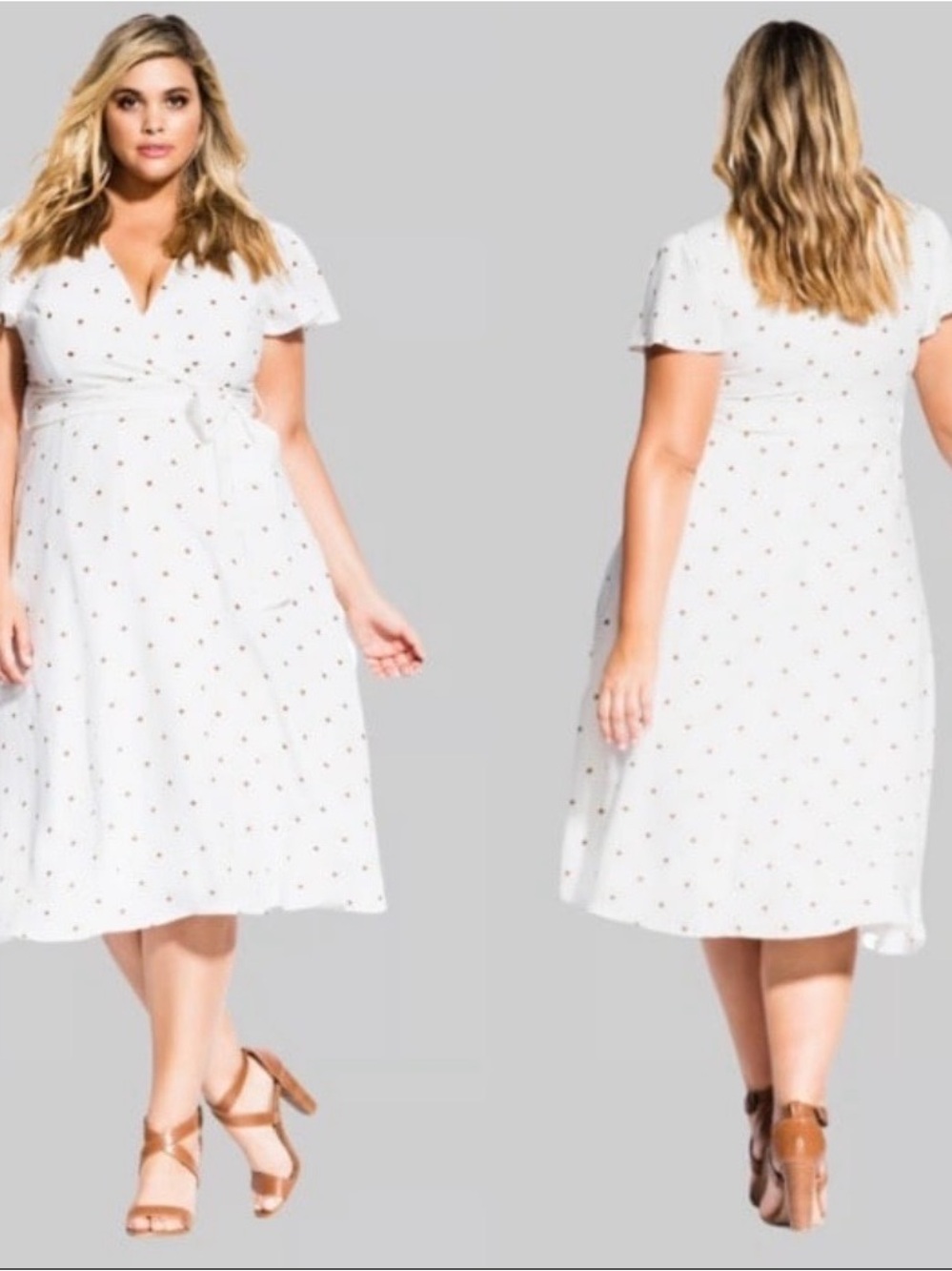 City Chic Sweet Doll‎ Toffee Dot Wrap Midi Dress, Size XL/22